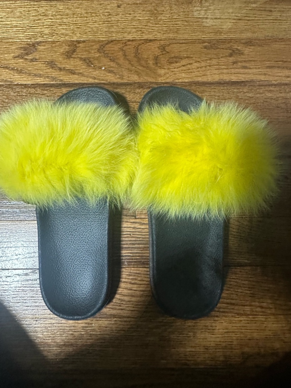 Yellow Faux Fur Slide Sandals